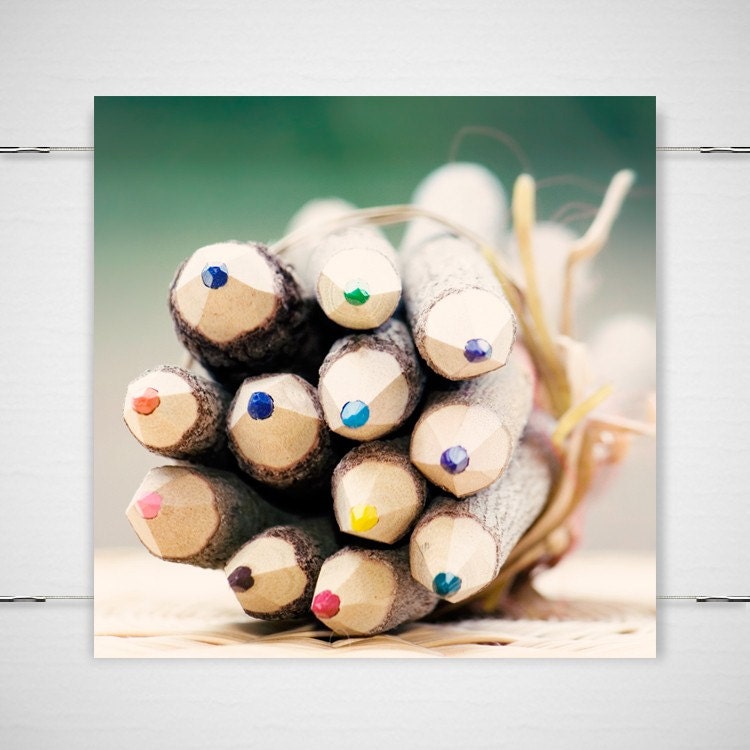 Colorful pencils Photography - 8x8 photograph print - Colored Art Pencils nursery school class education creative 'Get to the Point'