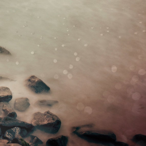 Dreamy Beach Photography - 8x8 photograph print - copper waves crashing dreamy bokeh summer pale surreal fog 'Illuminated Boardwalk'