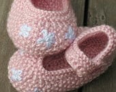 Pink Crocheted Baby Mary Janes with Embroidered Flowers