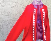 FREE SHIPPING: Vintage 60s Cherry Red Rockabilly Cardigan Sweater, L/XL