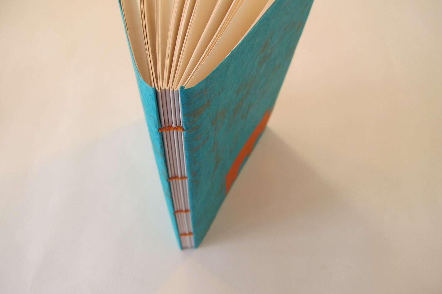 Rhino Handmade Journal Notebook: Turquoise and Orange Rhinoceros Coptic Bound Book
