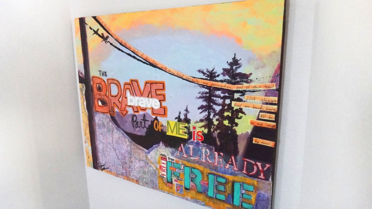 Original Mixed Media 16x20 Acrylic Collage inspirational typography Painting