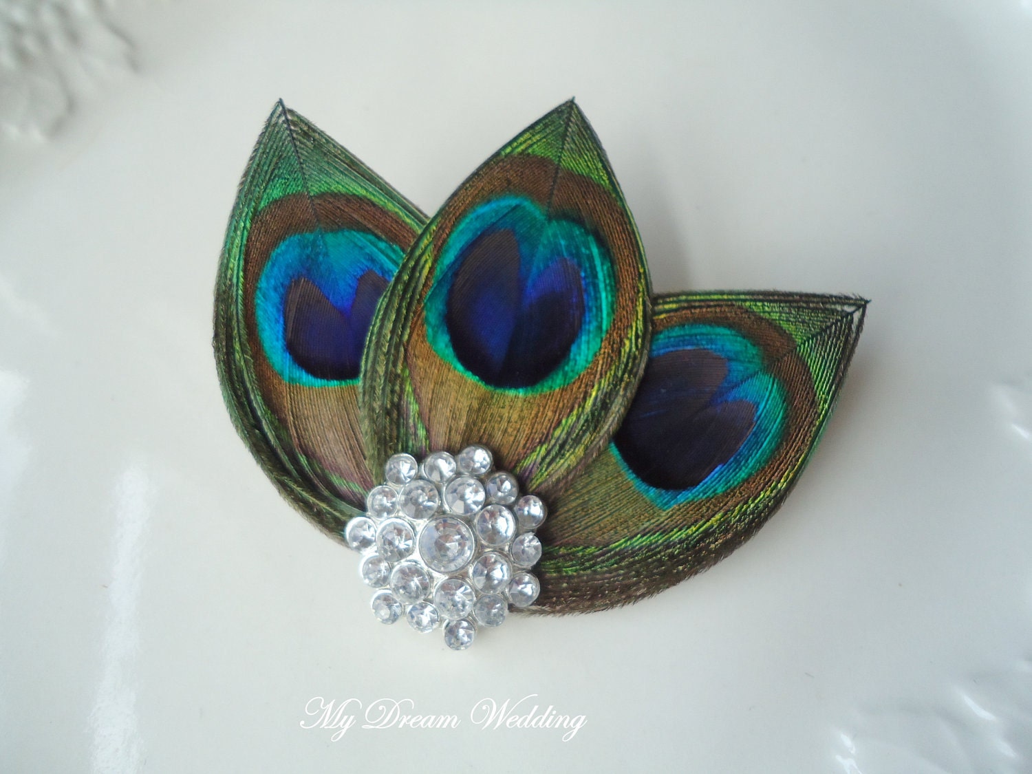 Peacock Hair Clip. Hand form peacock leaves Hair Clips.  -LISSA MARIE COLLECTION-