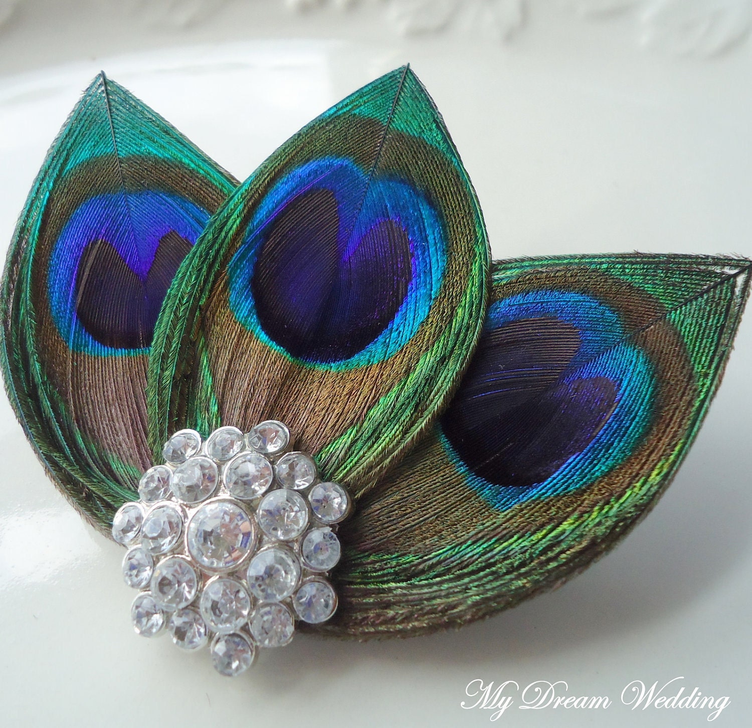 Peacock Hair Clip. Hand form peacock leaves Hair Clips.  -LISSA MARIE COLLECTION-