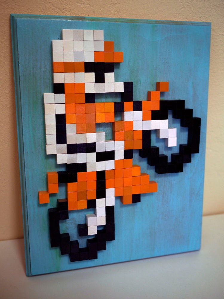 Nintendo Excite Bike 8-bit Wood Mosaic