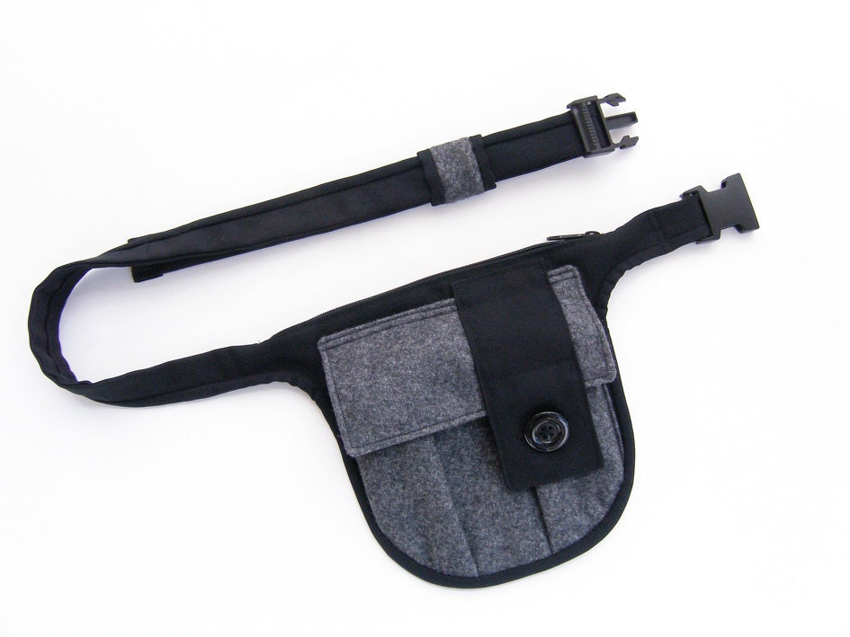Industrial hip bag, pockets, gray, black