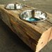 Wood Dog Dish Holder reclaimed oak barn beam