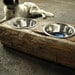 Wood Dog Dish Holder reclaimed oak barn beam