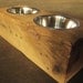 Wood Dog Dish Holder reclaimed hemlock barn beam Reserved for Erin