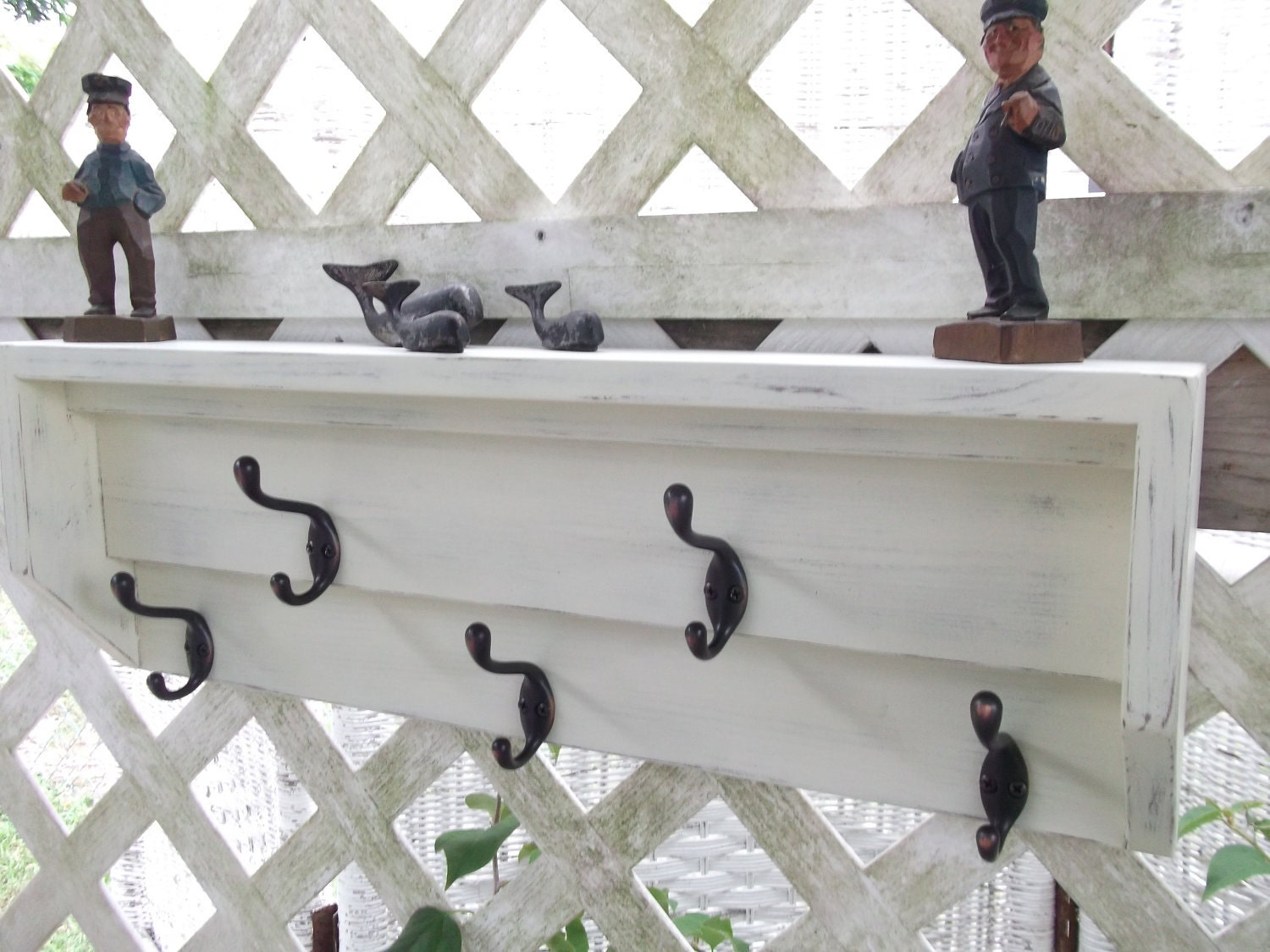 Five Hook Rail...24 in. Wall Shelf.. Coat and Hat.. " ANTIQUE WHITE or You Choose Color.. " Shabby Chic.. Cottage..Handmade