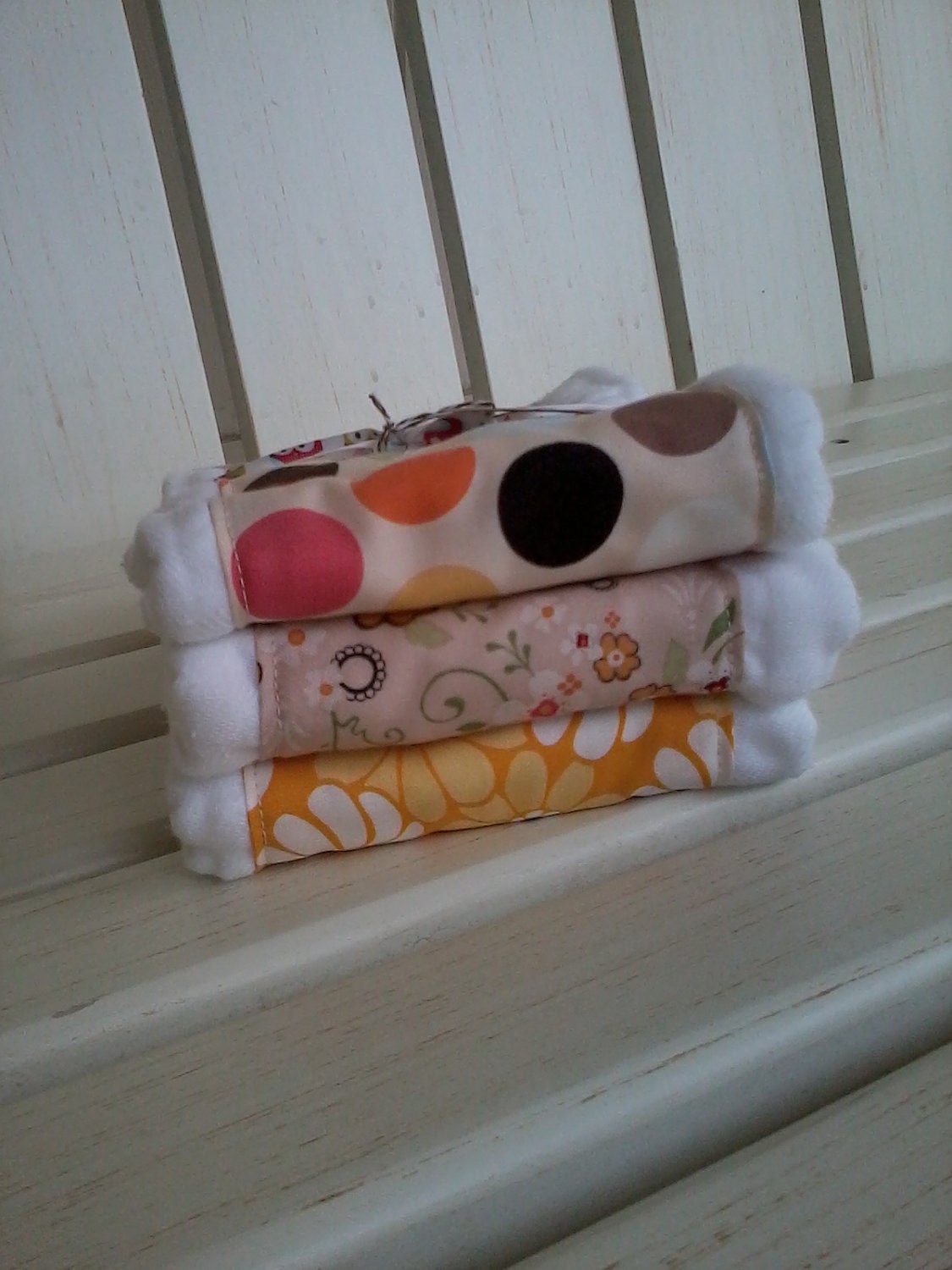 Set of Three Burp Cloths for a baby girl  Vintage Groove and Kate Spain