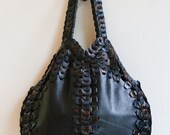 Handmade "Carlotta" Shoulder Bag. Midnight Blue Leather with Black and Dark Brown Accents.