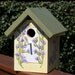 Hand Painted Sage & Pale Yellow Outdoor Birdhouse with Lavender Flower Vine