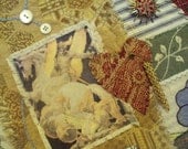 fabric collage wall hanging, original fiber art, mixed media, heart