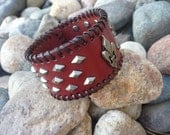 Leather Cuff Bracelet/Wristband.Burgundy.Bangle.Unisex.Women.Men.