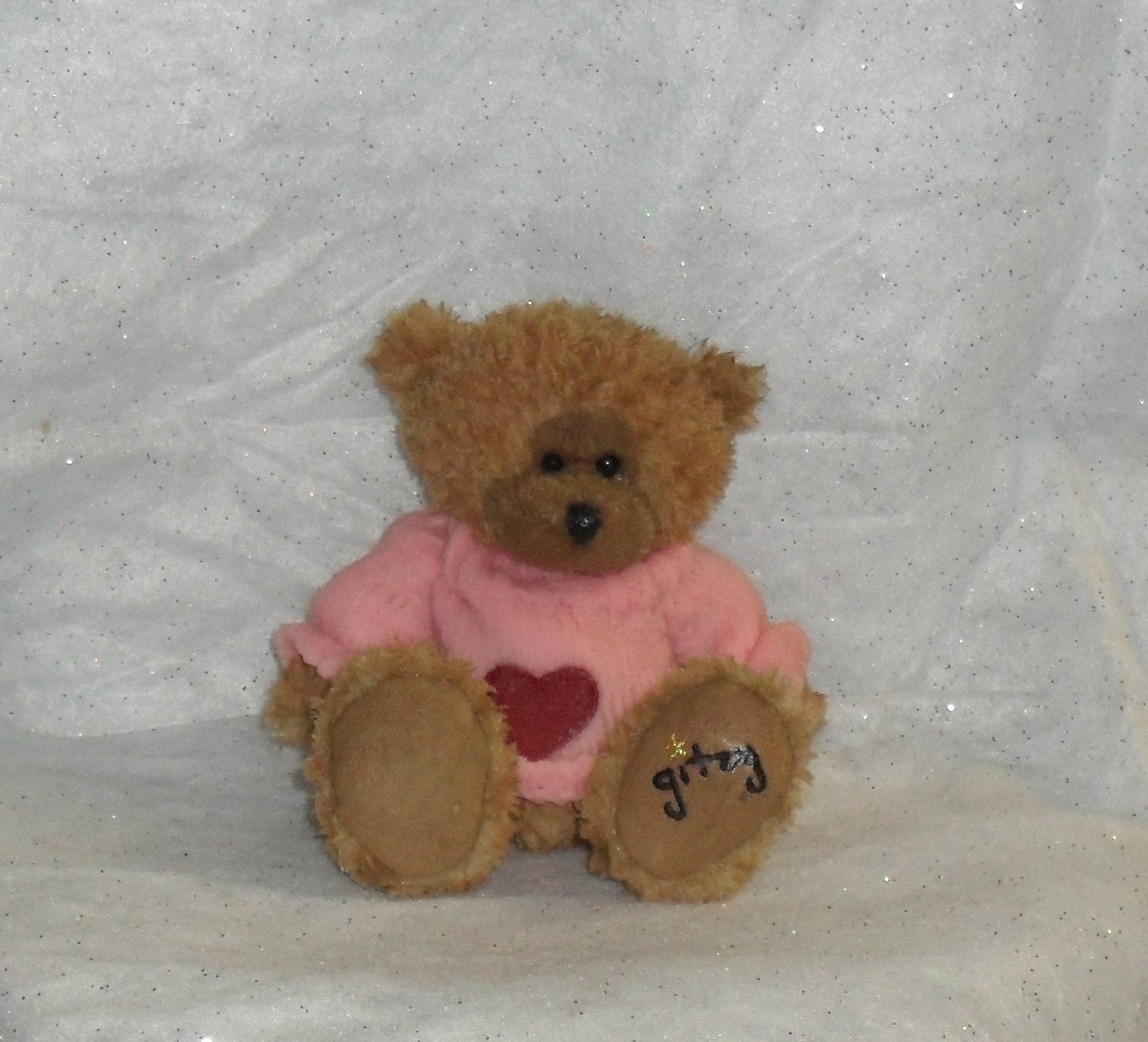 White Lilac and Lavender Wax Dipped Stuffed Bear.