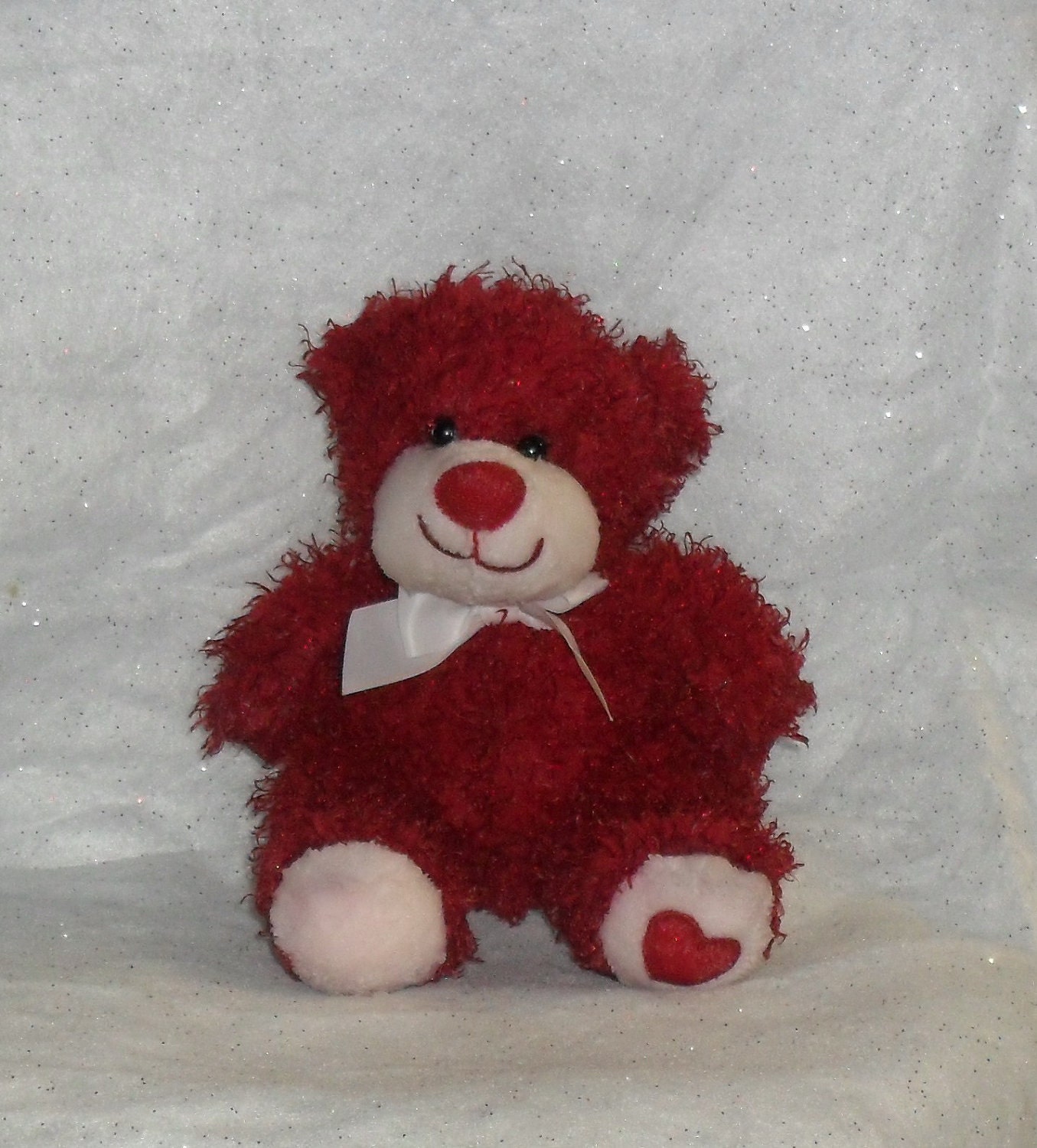 White Lilac and Lavender Wax Dipped Stuffed Bear .