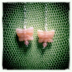 Flutterby - pink Czech glass butterflies and silver chain dangle earrings