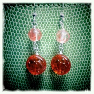 Sub Rosa - red orange Czech glass rosette and silver earrings Valentine Sweet Heart