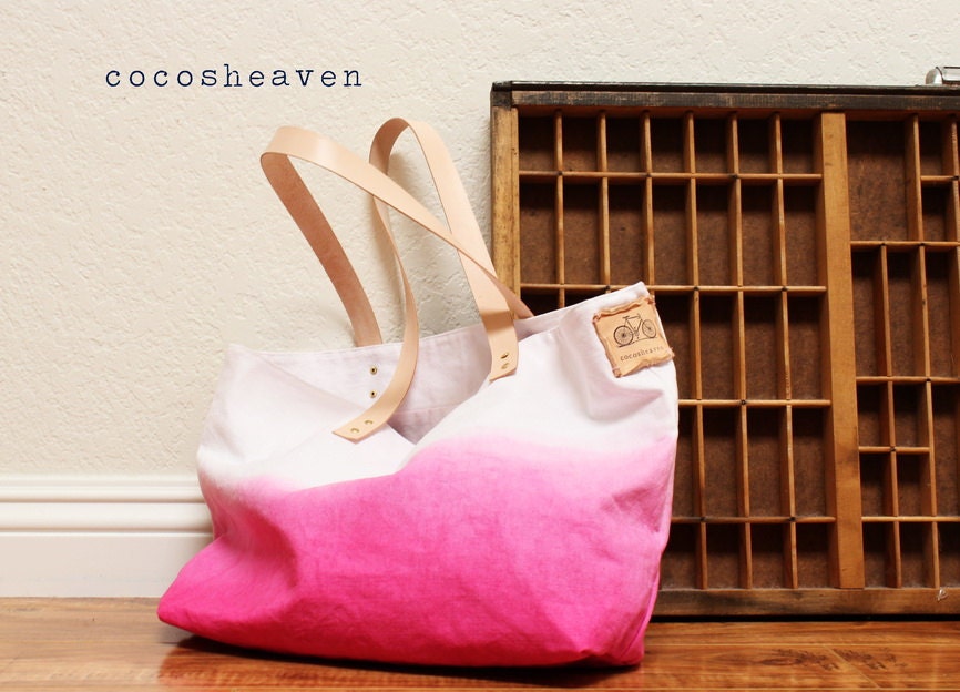 CANVAS TOTE BAG..pink (with leather strap)....medium size