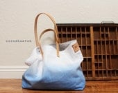 TOTE BAG...Blue (with leather strap)....extra-large size - beach bag size