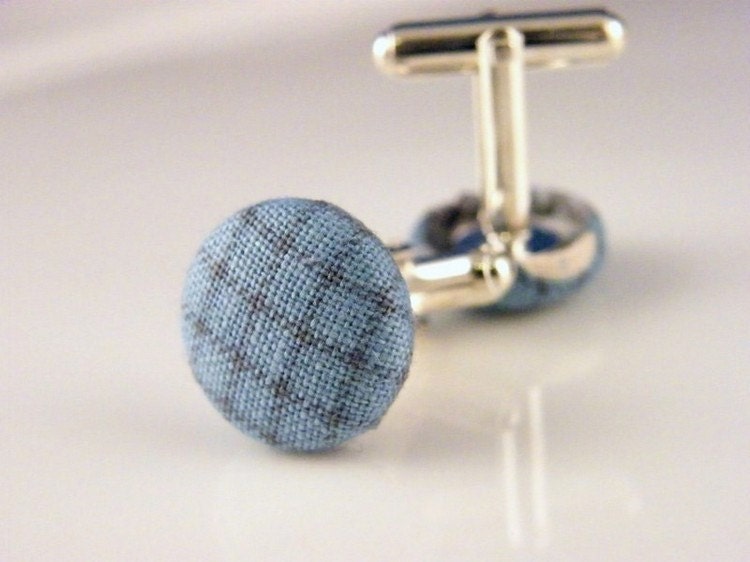 Mens Cufflinks, Blue Fabric Button Cuff links, Men Accessories, Checkered Fabric Cufflinks, Unisex , Groom gift