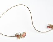 Fine jewelry double butterfly necklace..Handmade wire wrapped jewelry.Unique art insects.Wire wrapped sculpture isects.Free shipping.