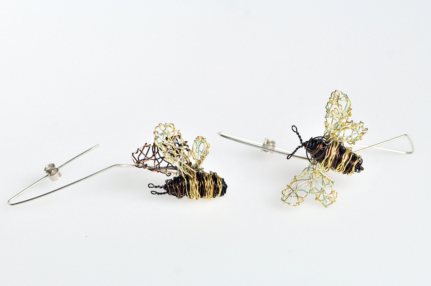 Bees earrings.Art wire wrapped handmade insects earrings.Handmade bees.Unique insects.Art jewelry. - Vmikro