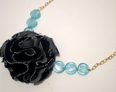 Blue Fabric Floral Necklace, Denim Fabric Necklace