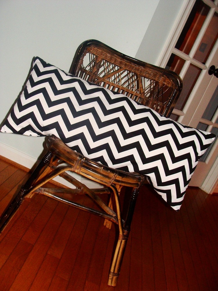Accent pillow lumbar chevron zig zag black and white designer decorative pillow modern accent pillow