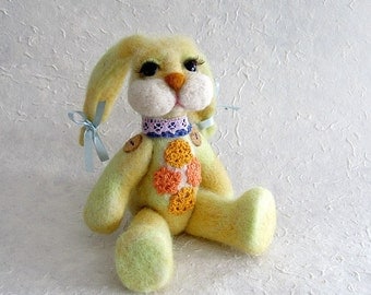 Bunny Yellow Natural - OOAK Handmade Needle Felted  - gift idea