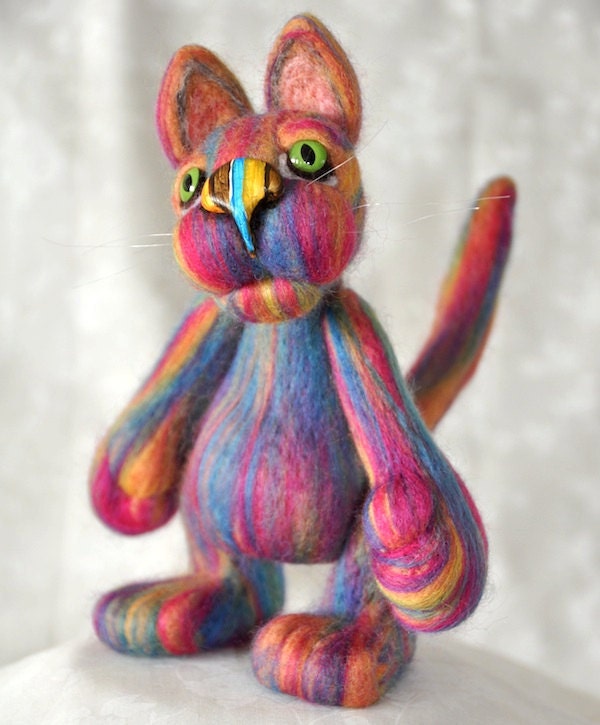 Funky Cat variegated, soft, wool - OOAK Collectible - gift idea