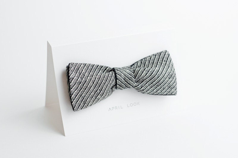Black and beige bow tie - double sided