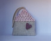 Linen Hanging Home in Pink and Mauve.