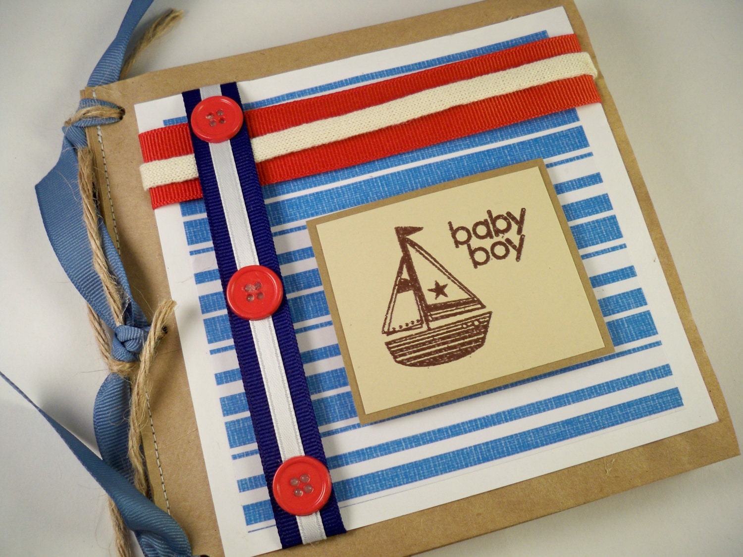 BABY BOY Book Scrapbook Album. Nautical. Red, White and Blue. Paper Bag Album. Brag Book. Picture Album. Summer Scrapbook. Photo Scrapbook.