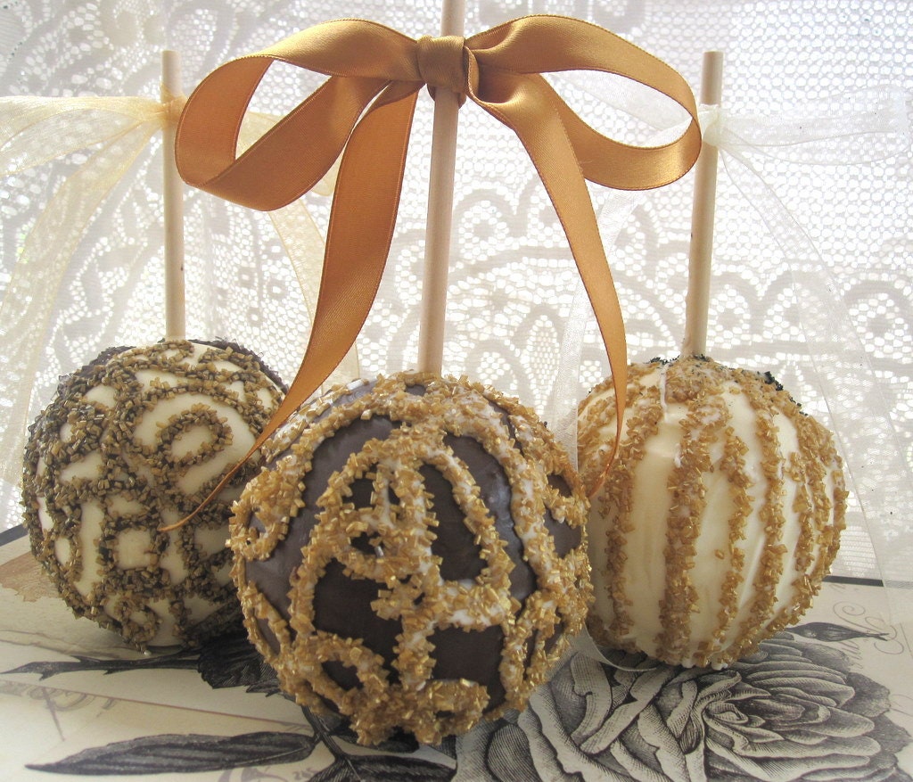 Candy Apple - Gold-White-Black Wedding or Special Event Gourmet Caramel Chocolate Apples