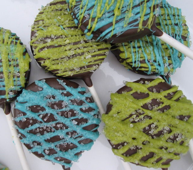 Father's Day Gift - 24 Lime Green & Teal Chocolate Covered Oreos - Assorted Styles