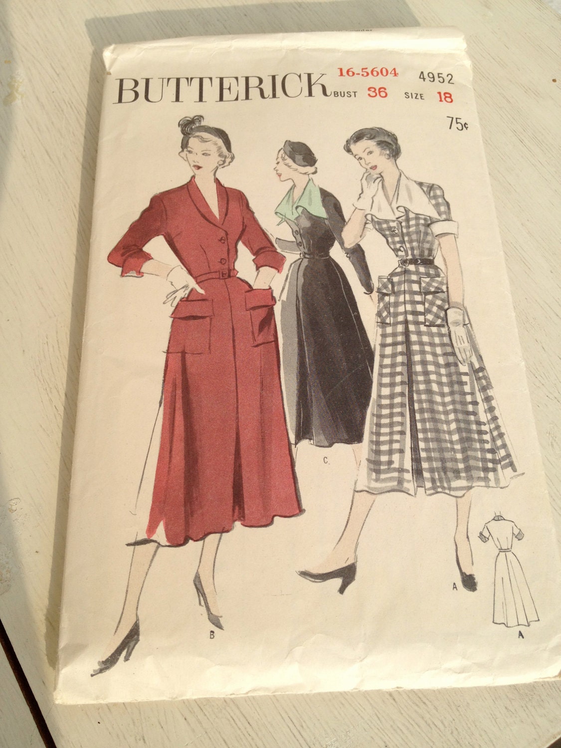 Late 1940s Early 1950s Dress Pattern Butterick 4952 Bust 36