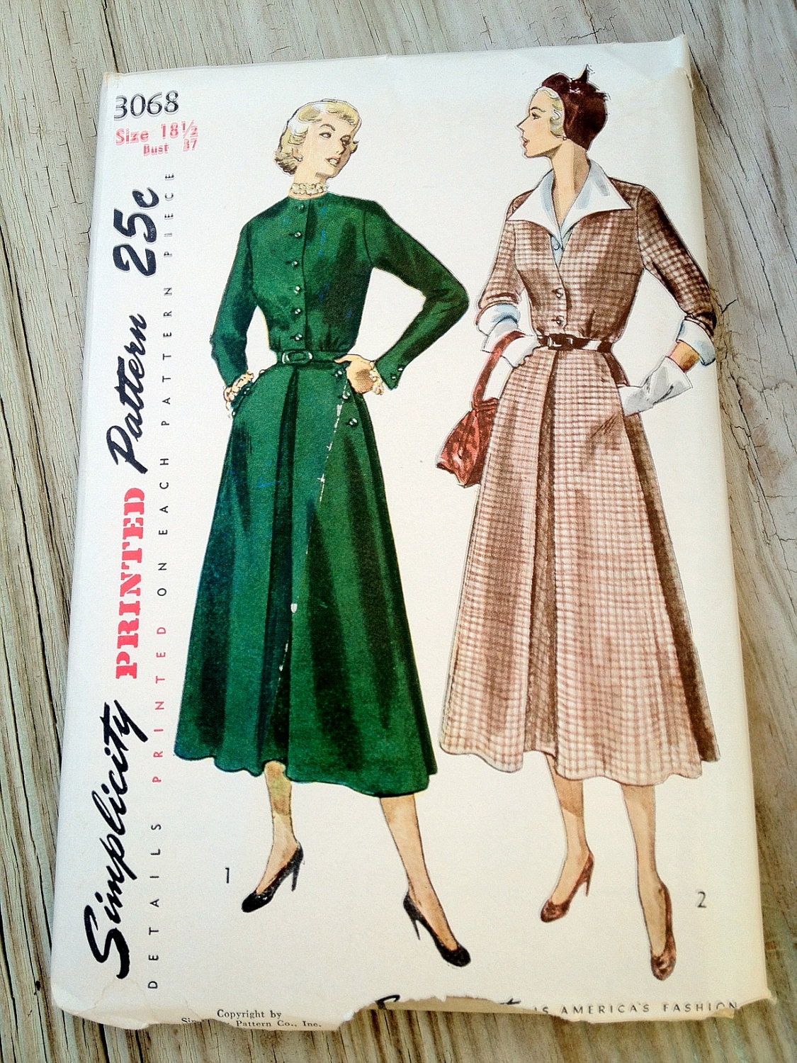 1940s Dress Pattern Simplicity 3068 Bust 37