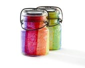 vintage atlas & ball glass top mason jars .. handmade solar lights : pint size decoupage - rainbow roy g biv set of two