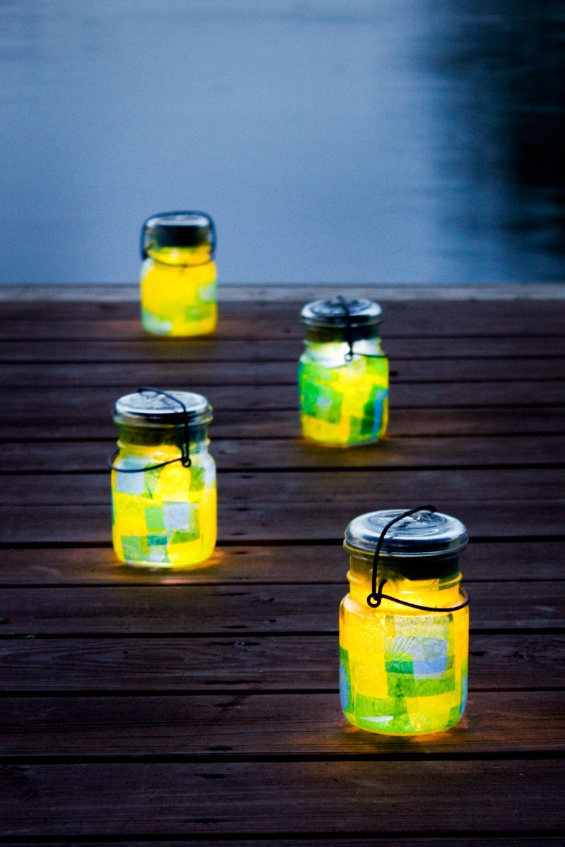 mason jars solar lights vintage atlas & ball glass top .. handmade : pint size decoupage - set of four hot pink scroll lace wedding decor
