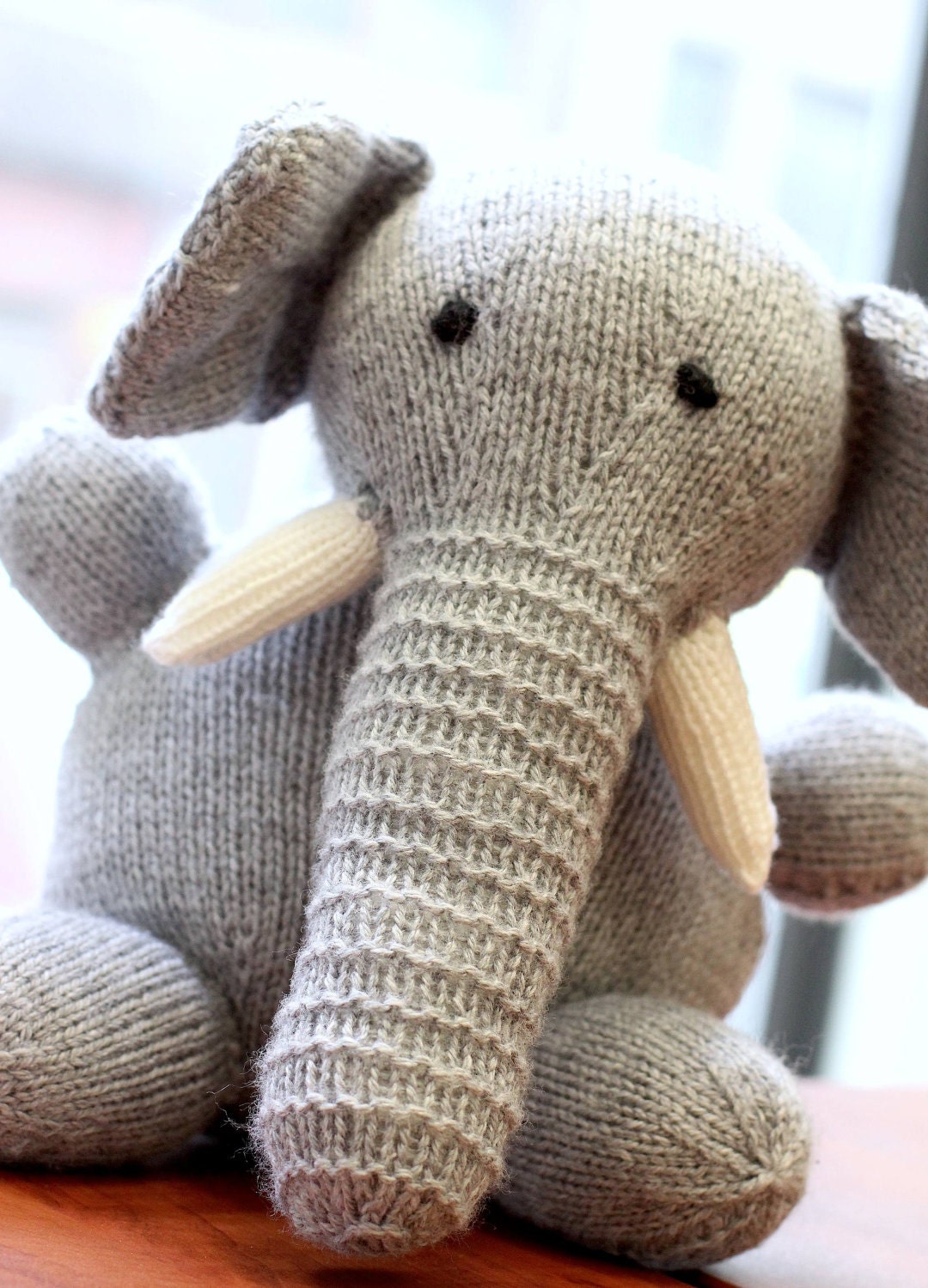 Knitted Large Plush Toy Elephant - Gray (Made to Order)