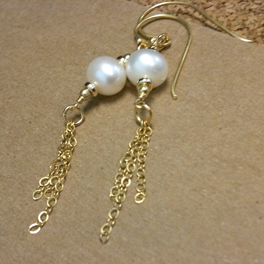 Pearl Earrings Gold Jewelry June Birthstone Jewellery Bridal Wedding Chain Natural Gemstone Chain Dangle Fashion ER-98