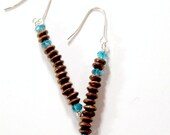 Brown Earrings Sterling Silver Jewelry Teal Crystal Jewellery 925 Unique Handcrafted Wood Dangle Unique Turquoise ER-86