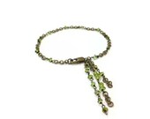 Green Peridot Bracelet Brass Jewelry August Birthstone Jewellery Gemstone Handmade Chain Unique Mod Renaissance Victorian Dangle B-247