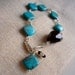Turquoise Bracelet Sterling Silver Jewelry Black Onyx Nugget Gemstone Jewellery Unique Exotic Dangle Mod Unusual Diagonal Wire Wrapped B-38