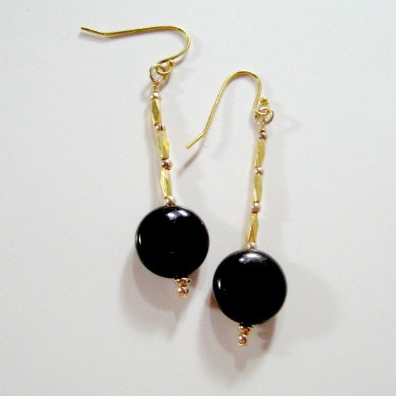 Black Onyx Earrings Yellow Gold Jewelry Handmade Jewellery Dainty Simple Everyday Gemstone
