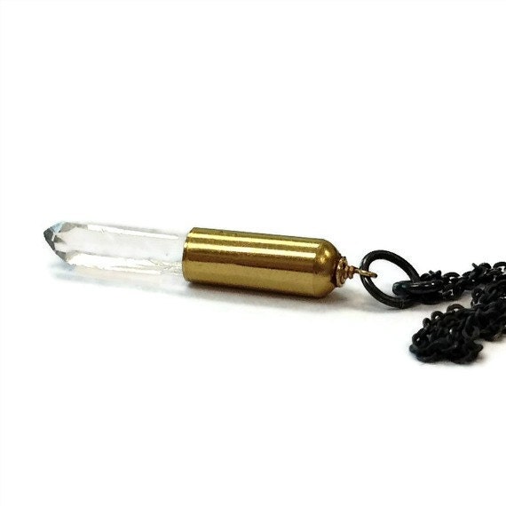 Clear Crystal Quartz Necklace Sterling Silver Oxidized Mixed Metal Jewelry Icicle Point Arrow Spike N-202