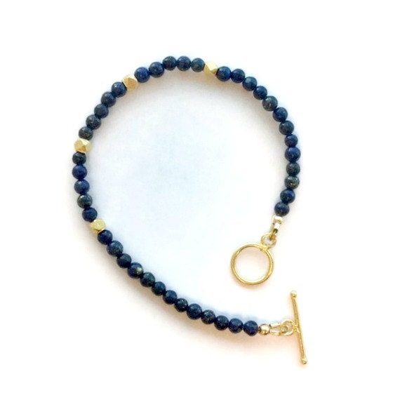 Lapis Bracelet Blue Stone Jewellery Lapis Lazuli Jewelry Yellow Gold Navy Blue Denim Layer Stack B-TBM