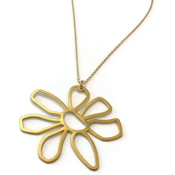 Gold Necklace Flower Pendant Charm Jewellery Chain Modern Funky Everyday Graduation Fashion N-263